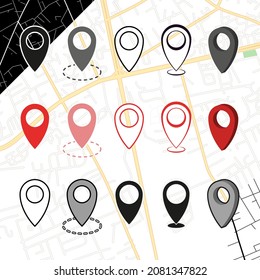 Collection of Collection of Pointers on map Vector Illustration. Usual icons for designing on different light and dark backgrounds. Vector Icons Grouped Symbols.