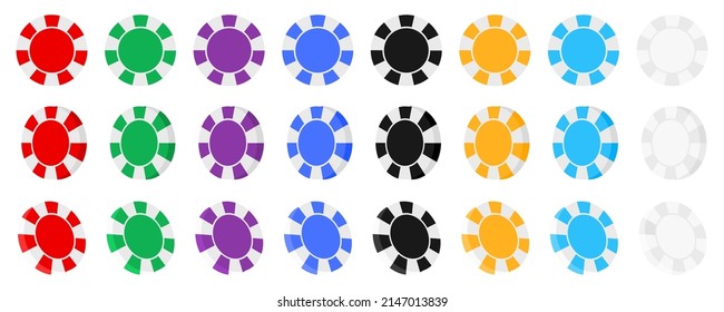 Collection poker and casino chips on white background. Flying casino  chips. Vector set.