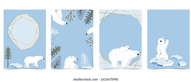 Collection of polar bear background set with ice and tree.Editable vector illustration for website, invitation,postcard and sticker