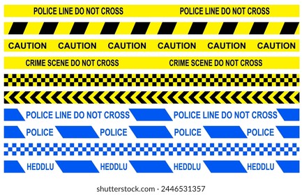 Collection of Police "Do not cross", Caution, Police and warning investigation scene type tape