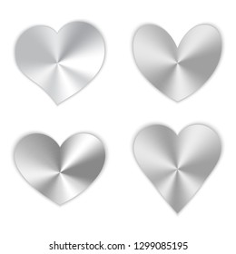 A collection of polished silver hearts for a romantic design for Valentine's Day, design cards for mother's day, March 8 and birthday.