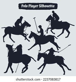 Collection of polo player silhouette vector