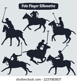 Collection of polo player silhouette vector