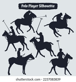 Collection of polo player silhouette vector