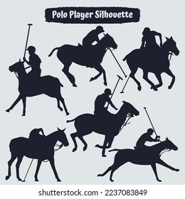 Collection of polo player silhouette vector