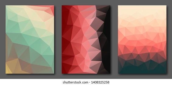 Collection polygonal abstract a4 size templates. Colorful vector gradient design for flyers, posters, placards.