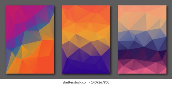 Collection polygonal abstract a4 size templates. Colorful vector gradient design for flyers, posters, placards.