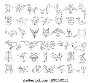 Collection of polygonal linear animals in origami style.