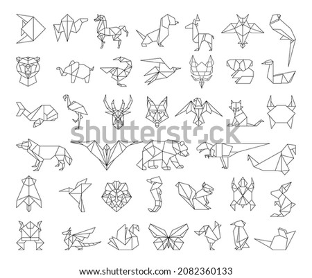 Collection of polygonal linear animals in origami style.