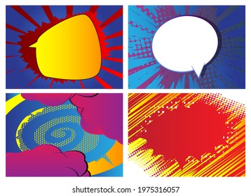 Collection of pop art comic background. Cartoon Vector Illustration with cloud, speech bubble, thunder, explosion and star.