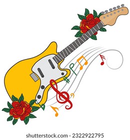 
Collection pop art design with flat retro guitar of 90s and musical note.Vector illustration