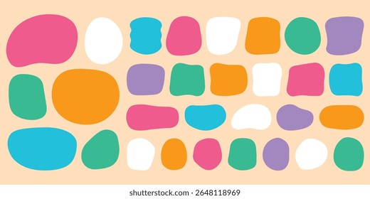 Uma coleção de cabeçalhos soltos, pop, desenhados à mão, de cores vívidas. Arquivo eps de ilustração vetorial.