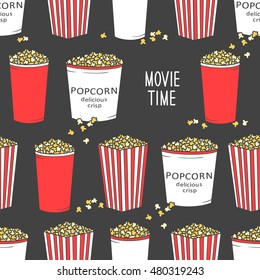 Collection of popcorn hand drawn seamless pattern. Doodle colorful backdrop. Cinema icon and entertainment icon set vector