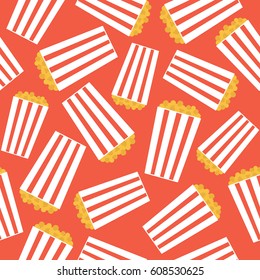 Collection of popcorn, hand drawn seamless pattern. Colorful backdrop with fast food icons set vector. Illustration design. Decorative wallpaper, good for printing