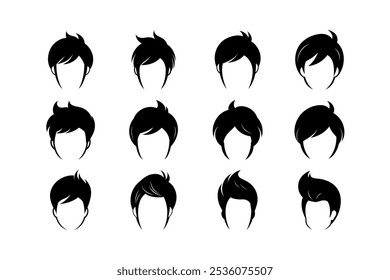 Colección de siluetas de Vector de corte de pelo y peinado de los hombres populares, perfecto para proyectos de diseño digital. Desde cortes clásicos hasta contemporáneos, estas piezas de silueta de Vector de alta calidad.