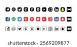 Collection of popular social media icons. Set of communication icons. Set of social media icons: Facebook, Instagram, Twitter, Youtube, Whatsapp, Telegram.Vector