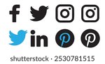  Collection of popular social media logo.  Twitter, Facebook,  linkedin, instagram, printerest. Realistic editorial logo set