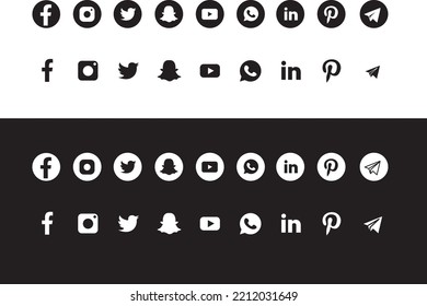Collection popular social media logo  popular social media fill icons printed paper : Facebook  Instagram  Snapchat  LinkedIn  Twitter  Youtube  Pinterest  WhatsApp