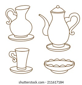 collection of porcelain tableware for tea (coloring book)