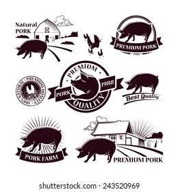 Collection of Pork Farm Labels and Design Elements in Vintage Style for your design