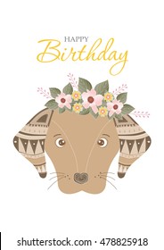 Collection of portrait dog with flower floral wreath,Design for birthday cards,Vector illustrations