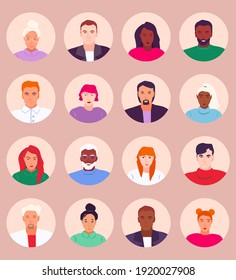 Collection of portraits of different people. Avatars for website, profile. Editable vector illustrations