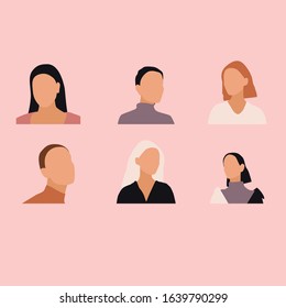 collection of portraits on a pink background-flat illustration, vector, avatar, models