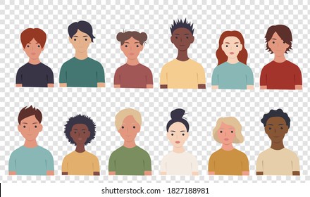 Collection Of Portraits People Transparent Background, Vector Illustration