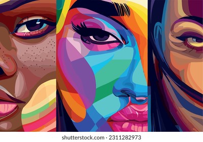 A collection of portraits showing the diverse faces of the LGBTQ + community + in rainbow colors