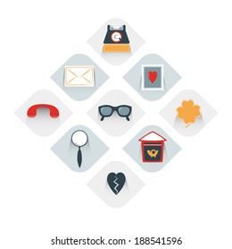 Collection of post office stuff. Modern flat icon. Vector.