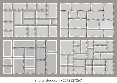 Collection of postage frames Set postmarks for mail letter Postal stamp Blank borders of post stamp