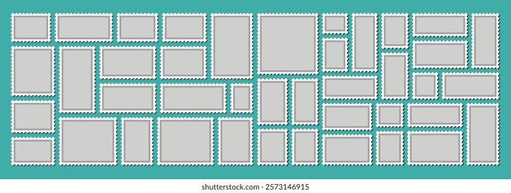 Collection of postage frames Set postmarks for mail letter Postal stamp Blank borders of post stamp
