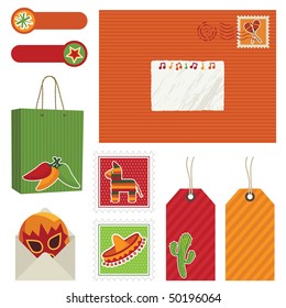 collection of postage items with mexican motifs