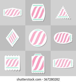 Collection postage stamp, cards, notes, stickers, labels, tags. Template for scrapbooking, wrapping, notebooks, notebook, diary, decals, school accessories