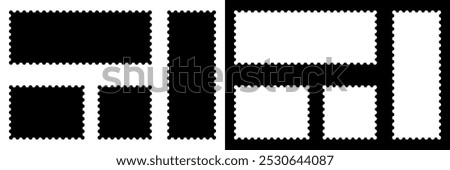 Collection of postage stamp fill frames. Vector illustration isolated in black and white color.