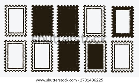 collection of postage stamp frames in various fill states