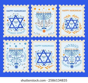 Collection of postage stamps for the holiday of Hanukkah.