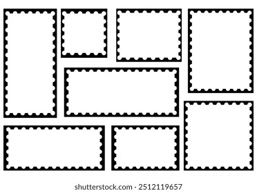 Coleção de selos postais. Bordas de carimbo postal. Ícone de carimbo postal definido. Coleção de Selos Postais. Ilustração vetorial isolada sobre fundo branco.