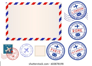 Collection of postal elements. Vector illustration