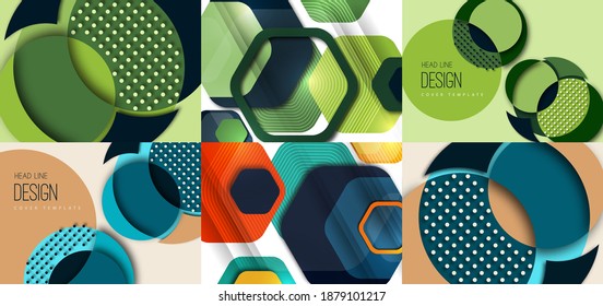 Collection of postcards.. Abstract background of bright geometric shapes. Design template for presentation, leaflet, flyer, cover, brochure, report, advertisement Vector illustration