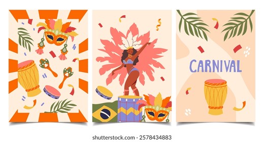 Collection of postcards, invitations, flyers for Brazilian Carnival