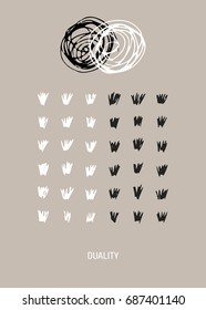 Collection of postcards with modern minimalistic design and motivation phrase. Vector illustration with hand drawn ink circles, lines and shapes.