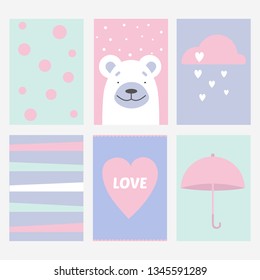 Collection of postcards on a love theme. Flat style.