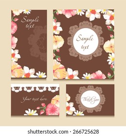 Collection of postcards and watercolors of flowers in vintage stile.Set for wedding design