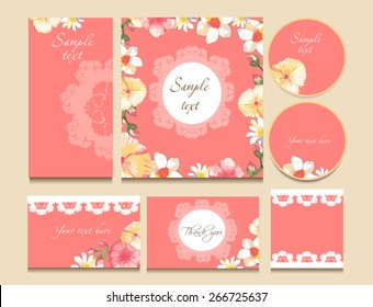 Collection of postcards and watercolors of flowers in vintage stile.Set for wedding design