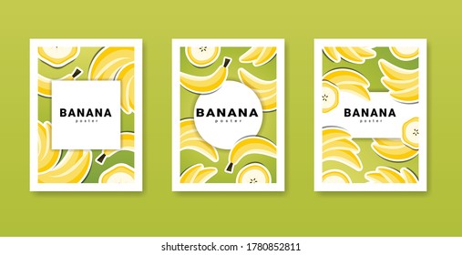 Collection of poster with banana fruit vector and place for your text. Banana food poster