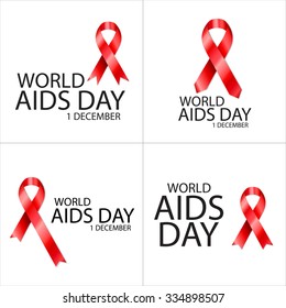 Collection of poster World AIDS Day. Red Aids ribbons. 