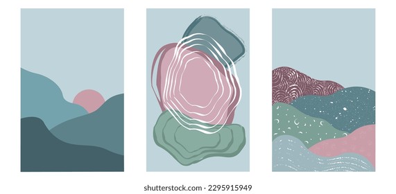 A collection of posters with an abstract print in pastel colors that will emphasize your personality and create a cozy atmosphere in the room. Stylish design is perfect for postcards, printing