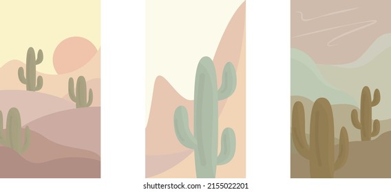 collection of posters with desert view and cactuses. trendy template