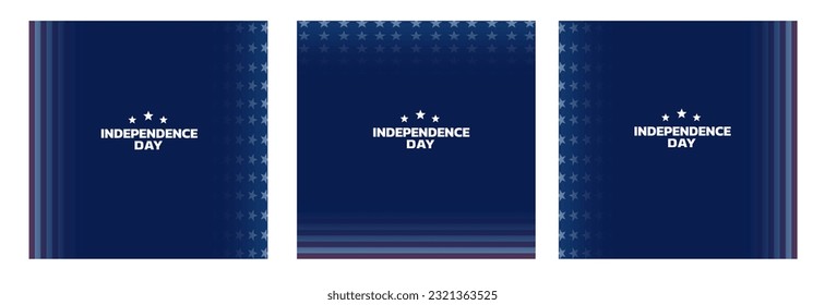 A collection of posters for the independence of the United States of America, 4th of July, with American flag background elements and the Statue of Liberty